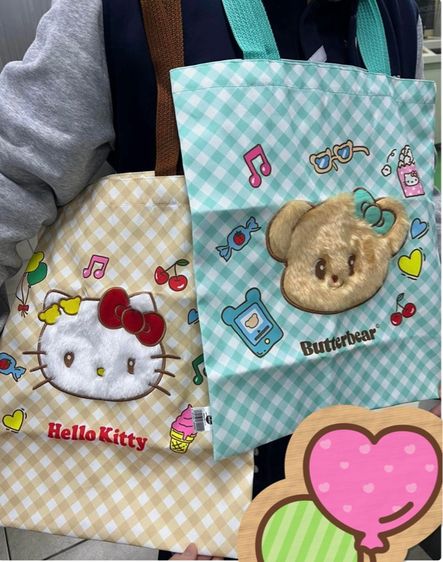 กระเป๋าผ้า คอลเลกชัน Hello Kitty x Butterbear(มีสองสี) รูปที่ 2