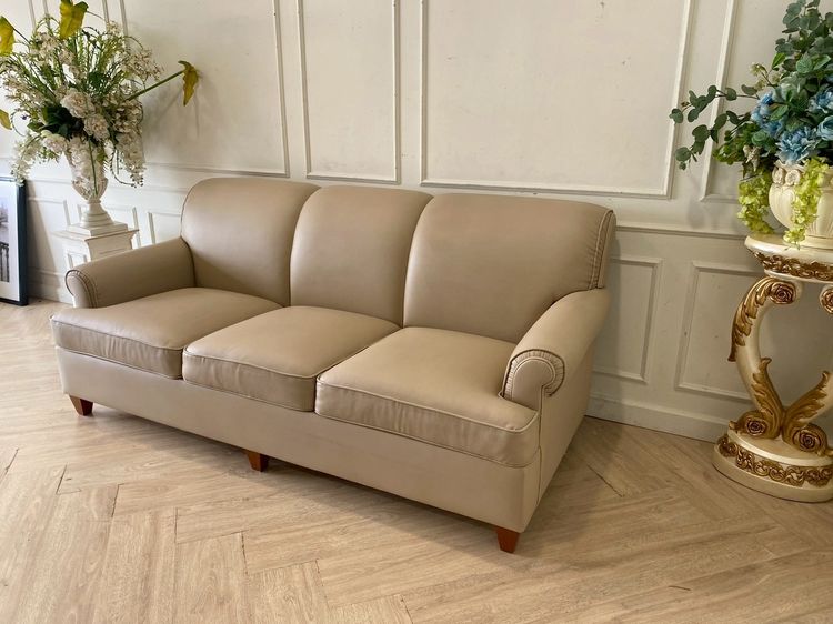 โซฟา 3 ที่นั่ง เบาะหนัง สีครีม รูปที่ 3