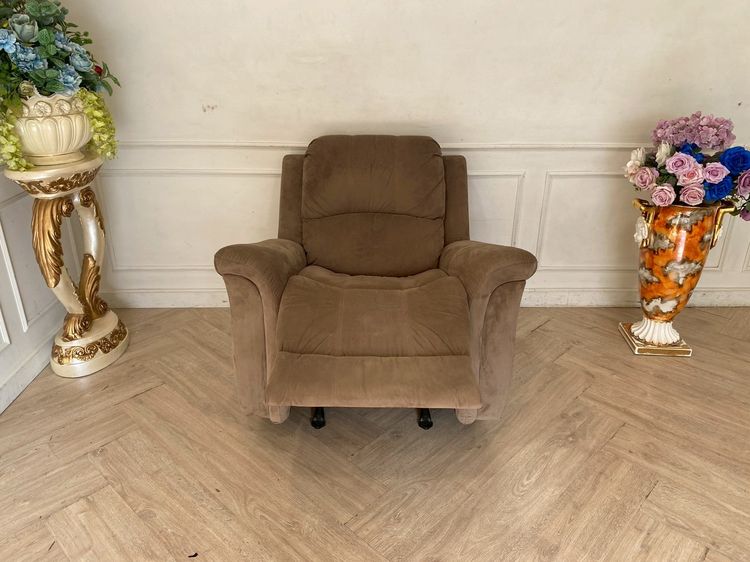 เก้าอี้พักผ่อน 1 ที่นั่ง เก้าอี้ปรับเอนนอน โซฟาพักผ่อน เบาะผ้า สีเทา Caution  รูปที่ 5