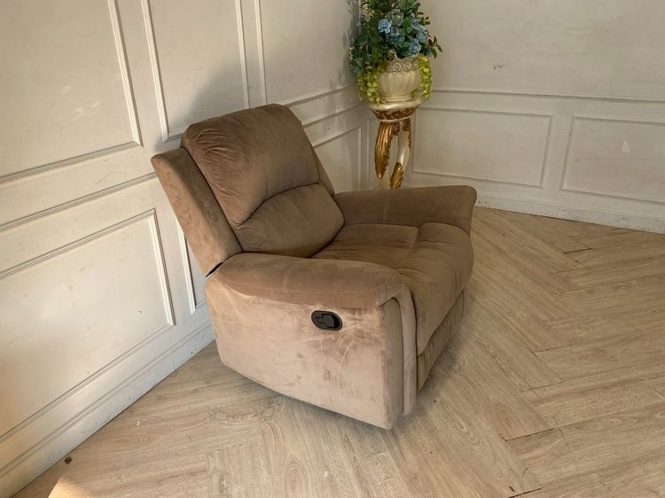 เก้าอี้พักผ่อน 1 ที่นั่ง เก้าอี้ปรับเอนนอน โซฟาพักผ่อน เบาะผ้า สีเทา Caution  รูปที่ 2