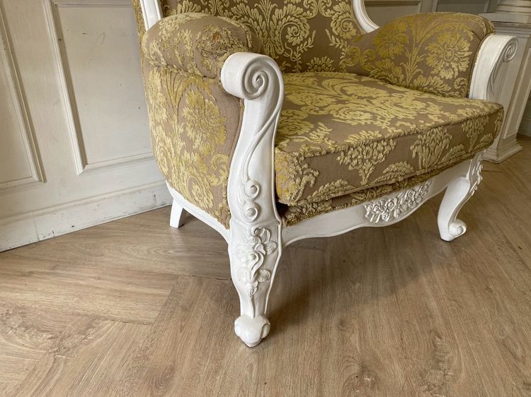 เก้าอี้ไม้หลุยส์ 1ที่นั่ง เบาะผ้า ลายสีเหลือง รูปที่ 7