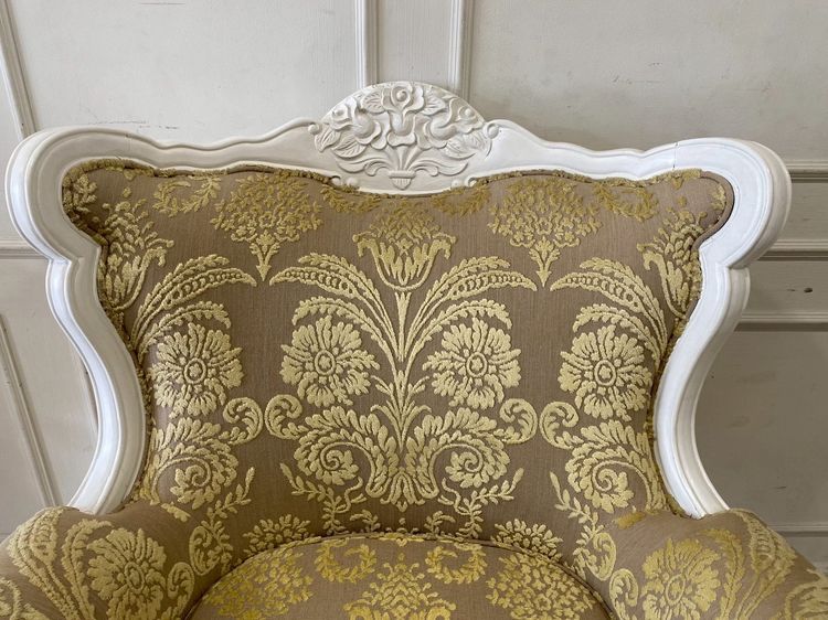 เก้าอี้ไม้หลุยส์ 1ที่นั่ง เบาะผ้า ลายสีเหลือง รูปที่ 4