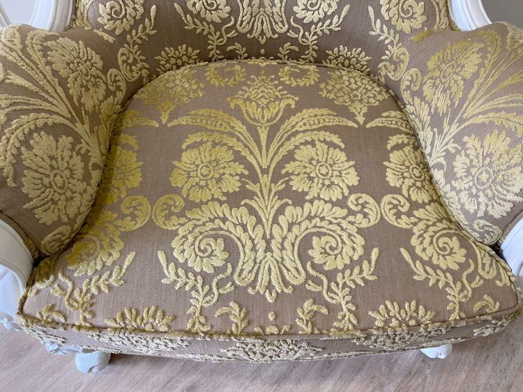 เก้าอี้ไม้หลุยส์ 1ที่นั่ง เบาะผ้า ลายสีเหลือง รูปที่ 6