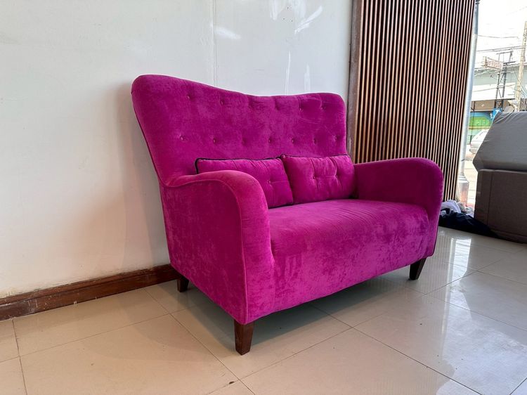 โซฟาเจ้าหญิง 2 ที่นั่ง เบาะผ้าสีชมพูบานเย็น พนักพิงดึงดุม โครงขาไม้ รูปที่ 2