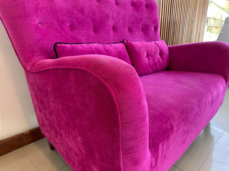 โซฟาเจ้าหญิง 2 ที่นั่ง เบาะผ้าสีชมพูบานเย็น พนักพิงดึงดุม โครงขาไม้ รูปที่ 8