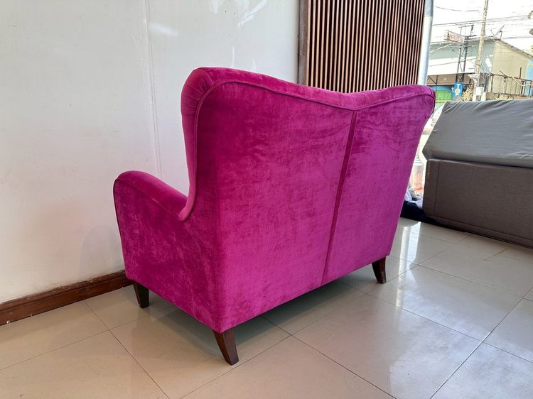 โซฟาเจ้าหญิง 2 ที่นั่ง เบาะผ้าสีชมพูบานเย็น พนักพิงดึงดุม โครงขาไม้ รูปที่ 5