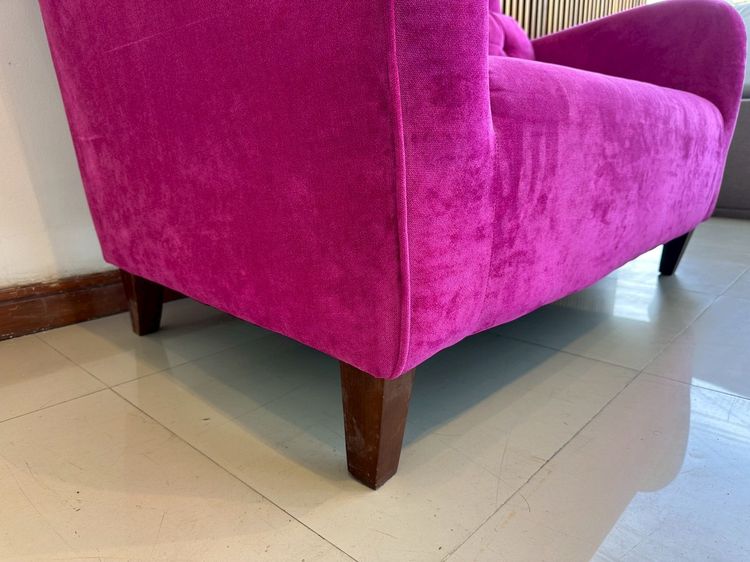 โซฟาเจ้าหญิง 2 ที่นั่ง เบาะผ้าสีชมพูบานเย็น พนักพิงดึงดุม โครงขาไม้ รูปที่ 7