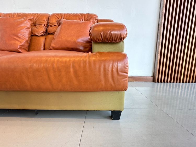 โซฟา 3 ที่นั่ง พร้อมสตูล หุ้มหนังเทียม สีน้ำตาลเข้ม รูปที่ 10