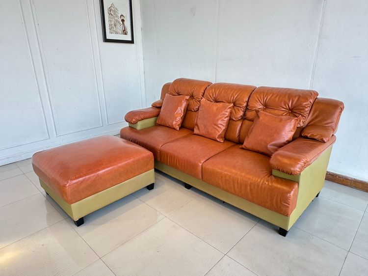 โซฟา 3 ที่นั่ง พร้อมสตูล หุ้มหนังเทียม สีน้ำตาลเข้ม รูปที่ 3