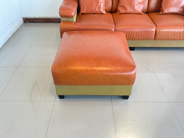 โซฟา 3 ที่นั่ง พร้อมสตูล หุ้มหนังเทียม สีน้ำตาลเข้ม รูปที่ 12