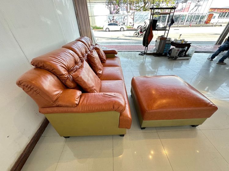 โซฟา 3 ที่นั่ง พร้อมสตูล หุ้มหนังเทียม สีน้ำตาลเข้ม รูปที่ 7