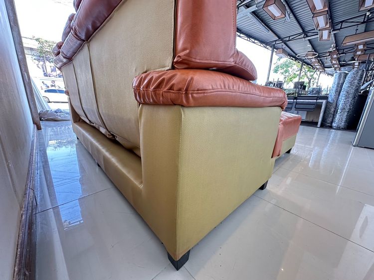โซฟา 3 ที่นั่ง พร้อมสตูล หุ้มหนังเทียม สีน้ำตาลเข้ม รูปที่ 6