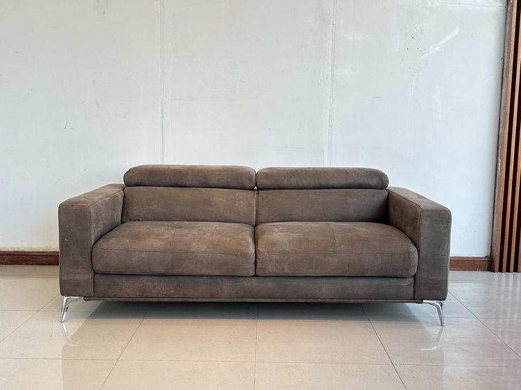 โซฟา 2-3 ที่นั่ง แบรนด์ SB เบาะผ้าสีน้ำตาล ขาเหล็ก พักคอปรับได้ 