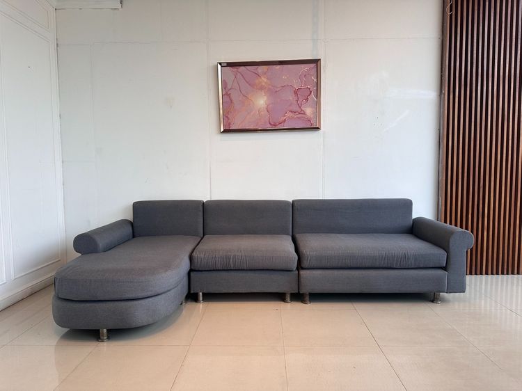 โซฟาแอล 3-4 ที่นั่ง เบาะผ้าสีเทา แขนม้วน รูปที่ 7