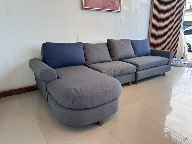 โซฟาแอล 3-4 ที่นั่ง เบาะผ้าสีเทา แขนม้วน รูปที่ 2