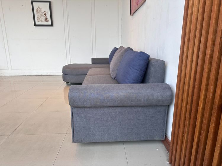 โซฟาแอล 3-4 ที่นั่ง เบาะผ้าสีเทา แขนม้วน รูปที่ 3