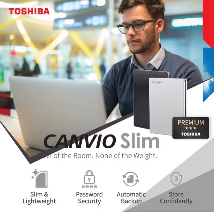 Toshiba External HDD (2TB) USB 3.2  SuperSpeed,(Canvio Slim)  Security Auto-backup 2.5" สีดำ ฮาร์ดดิสพกพา (HDTD320AK3EA) รูปที่ 12