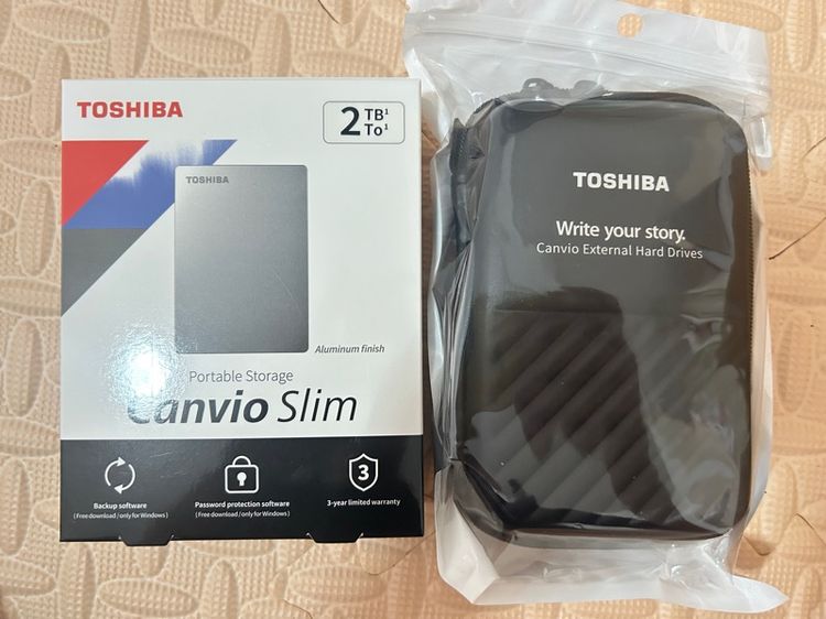 ที่เก็บข้อมูลและเมมโมรี่การ์ด Toshiba External HDD (2TB) USB 3.2  SuperSpeed,(Canvio Slim)  Security Auto-backup 2.5" สีดำ ฮาร์ดดิสพกพา (HDTD320AK3EA)