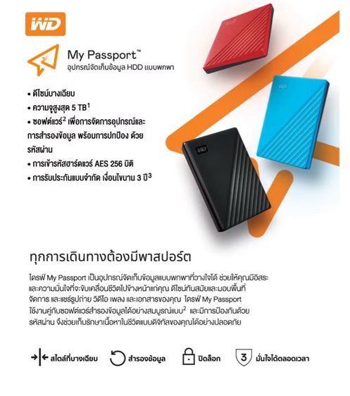WD External Harddisk 5TB ฮาร์ดดิสก์แบบพกพา My Passport, USB 3.0 External HDD 2.5" ฮาร์ดดิสก์แบบพกพา ประกันSynnex3ปี รูปที่ 12