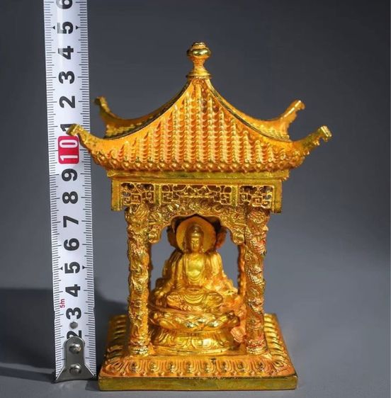 ✨พระพุทธรูปเจดีย์ทองแบบย้อนยุค 3 ด้าน  ศาลา พระพุทธรูปสำริด ของเก่าสะสม 