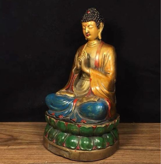 ✨พระพุทธรูปปางสมาธิทองเหลืองลงสี 