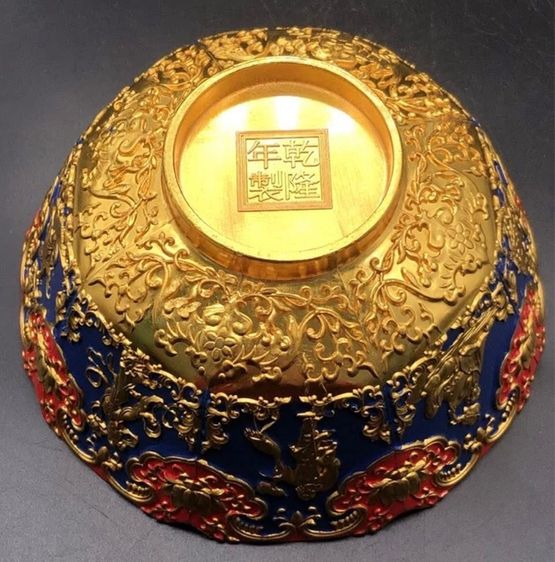 ✨ว้าวมาก ชามทองเหลืองปิดทอง ลวดลายแปดเชี่ยน  รูปที่ 3