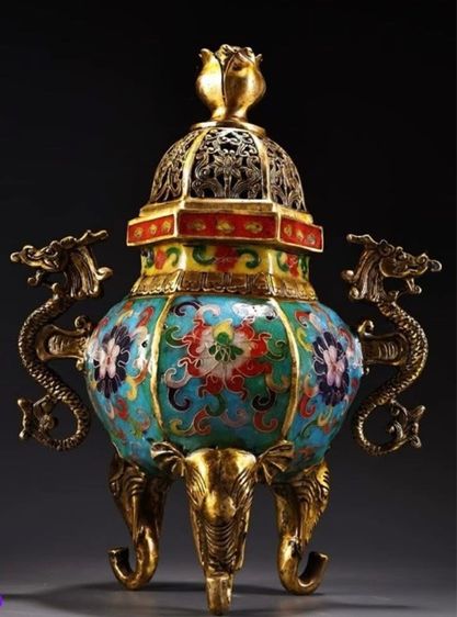 ✨เตาเผาธูปหรือที่ไส่ธูปกำยาน (ถมปัด) งดงาม  รูปที่ 3