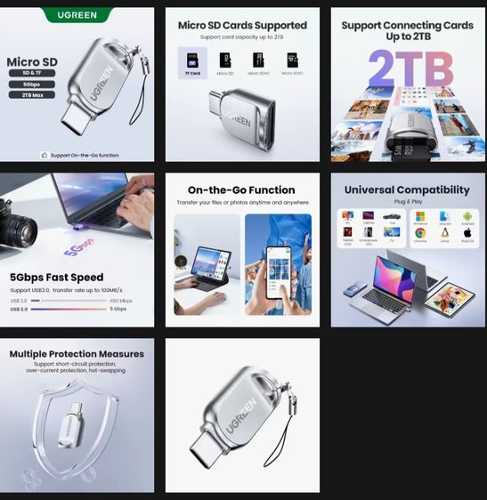ขาย Micro SD - TF Reader OTG พร้อมสาย C to C 4K UGreen แท้ รูปที่ 4