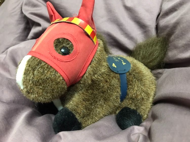 ตุ๊กตาม้าแข่งจากญี่ปุ่น ขนาดประมาณ 10 นิ้วรวมหาง น้องเบอร์ 4 ค่ะ