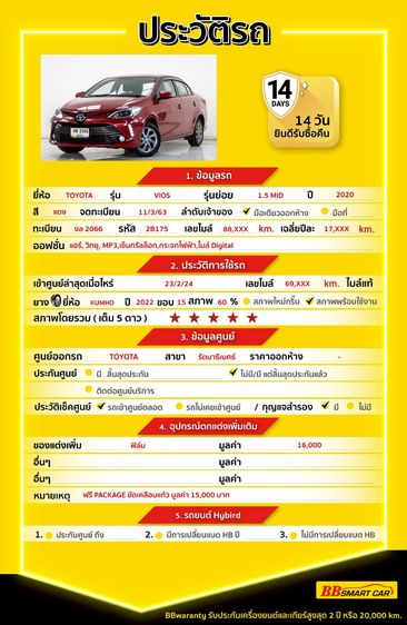 Toyota Vios 2020 1.5 Mid Sedan เบนซิน ไม่ติดแก๊ส เกียร์อัตโนมัติ แดง รูปที่ 2