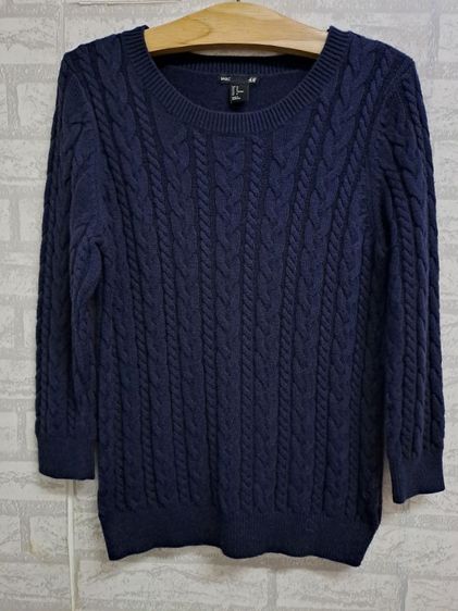 แขนยาว อื่นๆ เสื้อไหมพรม อื่นๆ เสื้อสเวตเตอร์ถักแบบเคเบิลสีน้ำเงินกรม แบรนด์ H and M
