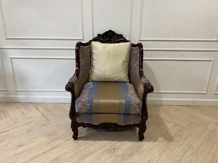 ชุดโซฟาหลุยส์ไม้ เบาะผ้า สีทอง รูปที่ 6