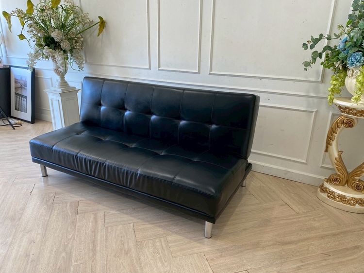 โซฟาปรับนอน ขาเหล็ก เบาะหนังดึงกระดุม สีดำ  รูปที่ 4