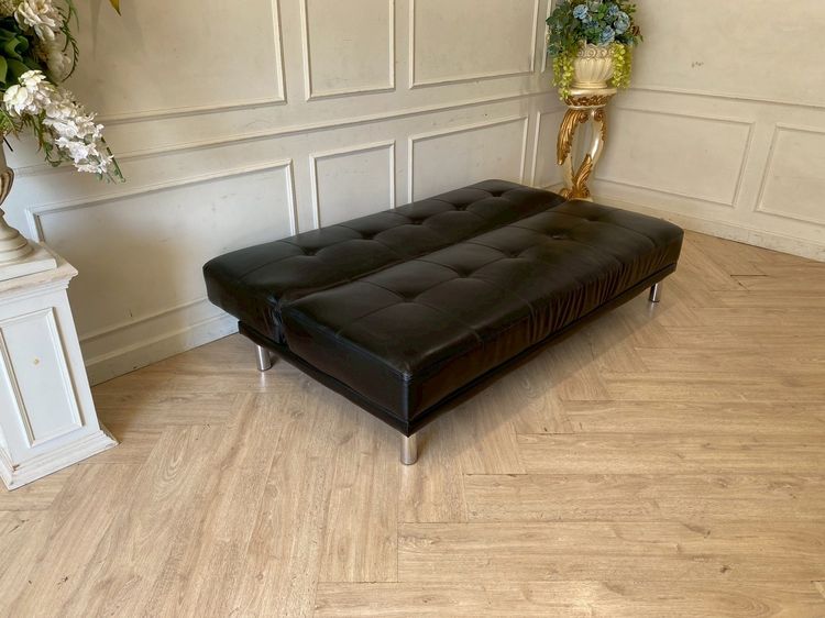 โซฟาปรับนอน ขาเหล็ก เบาะหนังดึงกระดุม สีดำ  รูปที่ 6