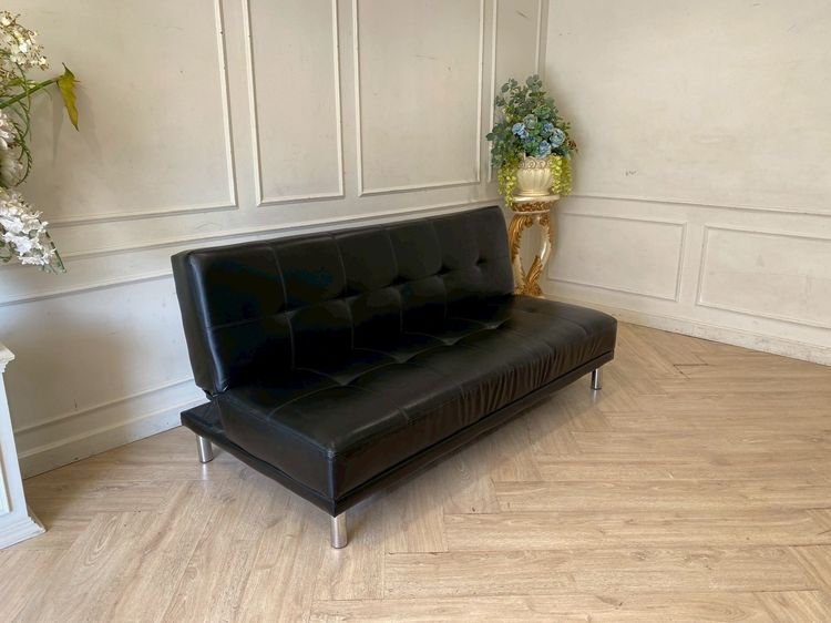 โซฟาปรับนอน ขาเหล็ก เบาะหนังดึงกระดุม สีดำ  รูปที่ 3