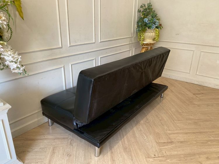 โซฟาปรับนอน ขาเหล็ก เบาะหนังดึงกระดุม สีดำ  รูปที่ 8