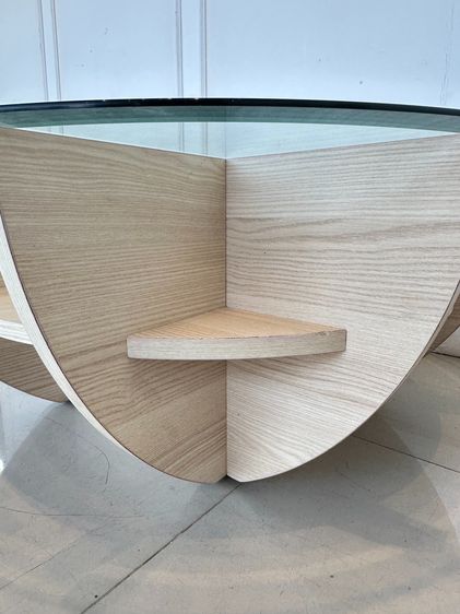 โต๊ะกลาง ท็อปกระจกกลม โครงไม้ MDF สีบีช รูปที่ 7