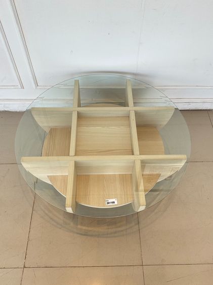 โต๊ะกลาง ท็อปกระจกกลม โครงไม้ MDF สีบีช รูปที่ 4