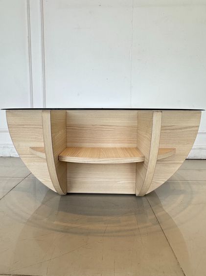 โต๊ะกลาง ท็อปกระจกกลม โครงไม้ MDF สีบีช รูปที่ 8