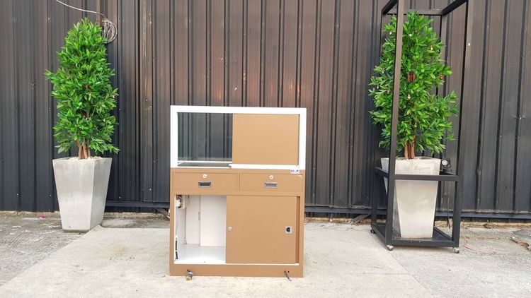 ตู้จิวเวลรี่ ตู้กระจกโชว์สินค้า 1 บานเปิด 1 บานเลื่อน 2 ลิ้นชัก สีน้ำตาล รูปที่ 7