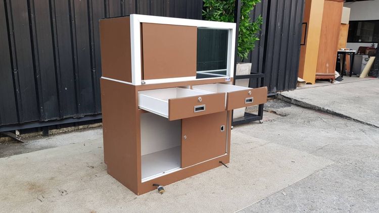 ตู้จิวเวลรี่ ตู้กระจกโชว์สินค้า 1 บานเปิด 1 บานเลื่อน 2 ลิ้นชัก สีน้ำตาล รูปที่ 2