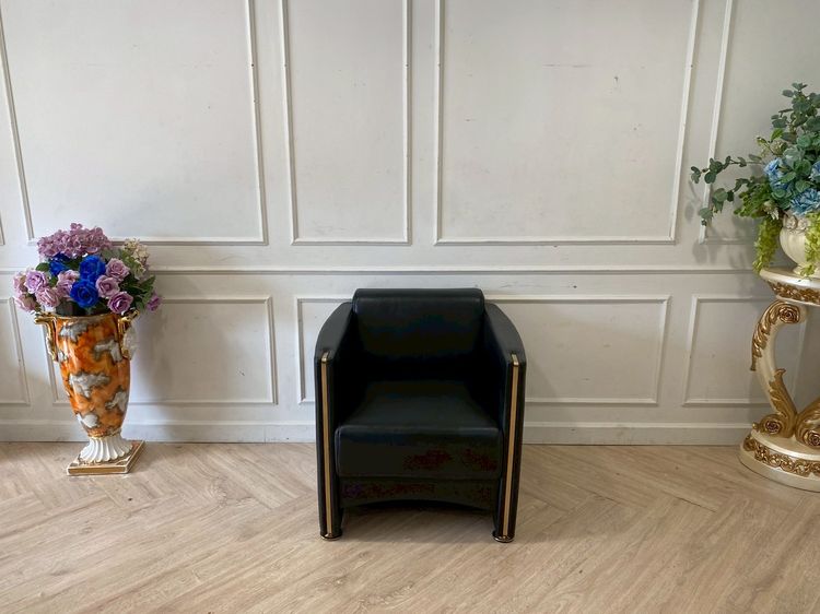 เก้าอี้นวม/เก้าอี้มีที่เท้าแขน เก้าอี้อาร์มแชร์ เบาะหนัง สีดำ สไตล์คลาสสิค