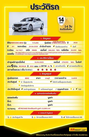 Mercedes-Benz S-Class 2016 S300 Sedan ไฮบริด ไม่ติดแก๊ส เกียร์อัตโนมัติ เทา รูปที่ 2