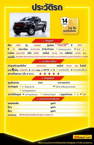 Ford Ranger 2019 2.2 Hi-Rider XL Plus Pickup ดีเซล ไม่ติดแก๊ส เกียร์ธรรมดา ดำ รูปที่ 2