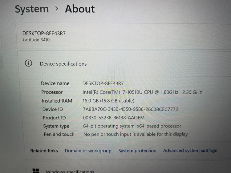 latitude 3410 I7 Gen 10 Ram 16 M.2 512 GB แบตดี สภาพสวย ราคาถูกใจ รูปที่ 3