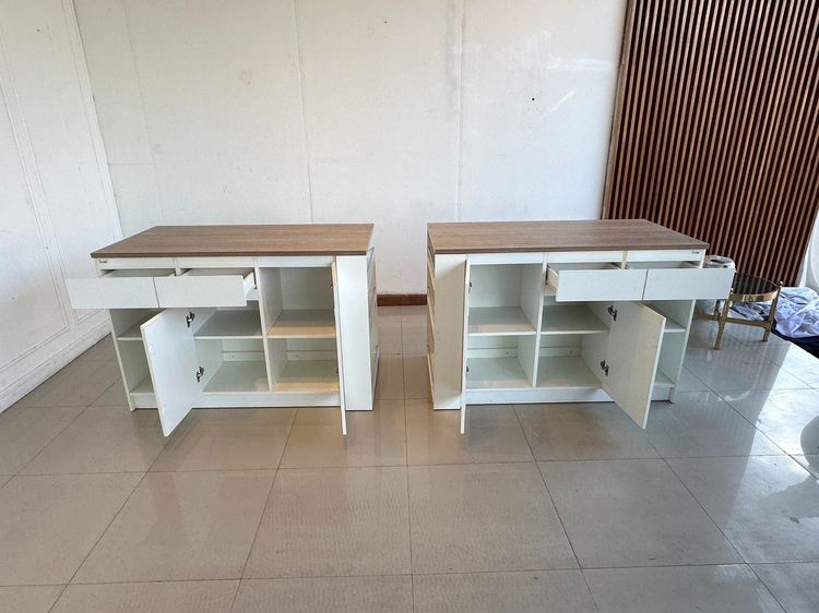 ตู้ไอซ์แลนด์ 2 บานเปิด 2 ลิ้นชัก โครงไม้ MDF ท็อปสีบีชลายไม้ โครงสีขาว  รูปที่ 10