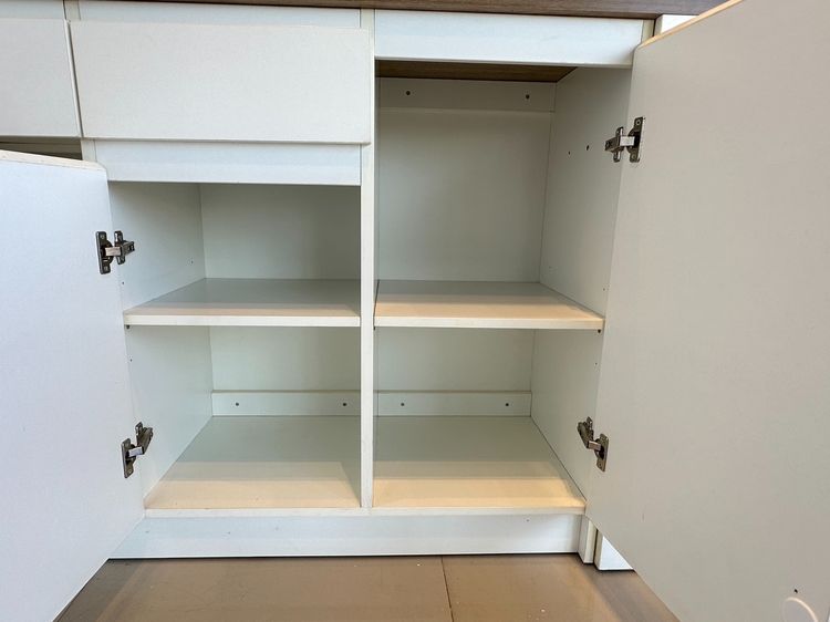 ตู้ไอซ์แลนด์ 2 บานเปิด 2 ลิ้นชัก โครงไม้ MDF ท็อปสีบีชลายไม้ โครงสีขาว  รูปที่ 15