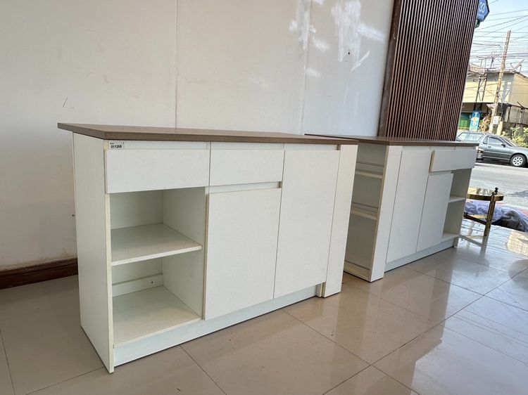 ตู้ไอซ์แลนด์ 2 บานเปิด 2 ลิ้นชัก โครงไม้ MDF ท็อปสีบีชลายไม้ โครงสีขาว  รูปที่ 2