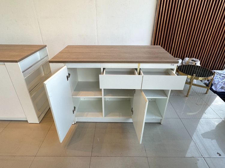 ตู้ไอซ์แลนด์ 2 บานเปิด 2 ลิ้นชัก โครงไม้ MDF ท็อปสีบีชลายไม้ โครงสีขาว  รูปที่ 16