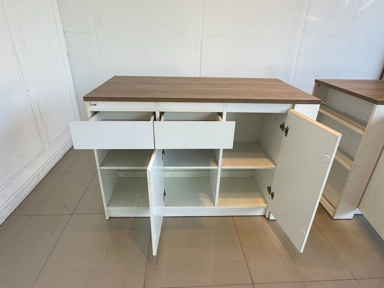 ตู้ไอซ์แลนด์ 2 บานเปิด 2 ลิ้นชัก โครงไม้ MDF ท็อปสีบีชลายไม้ โครงสีขาว  รูปที่ 11